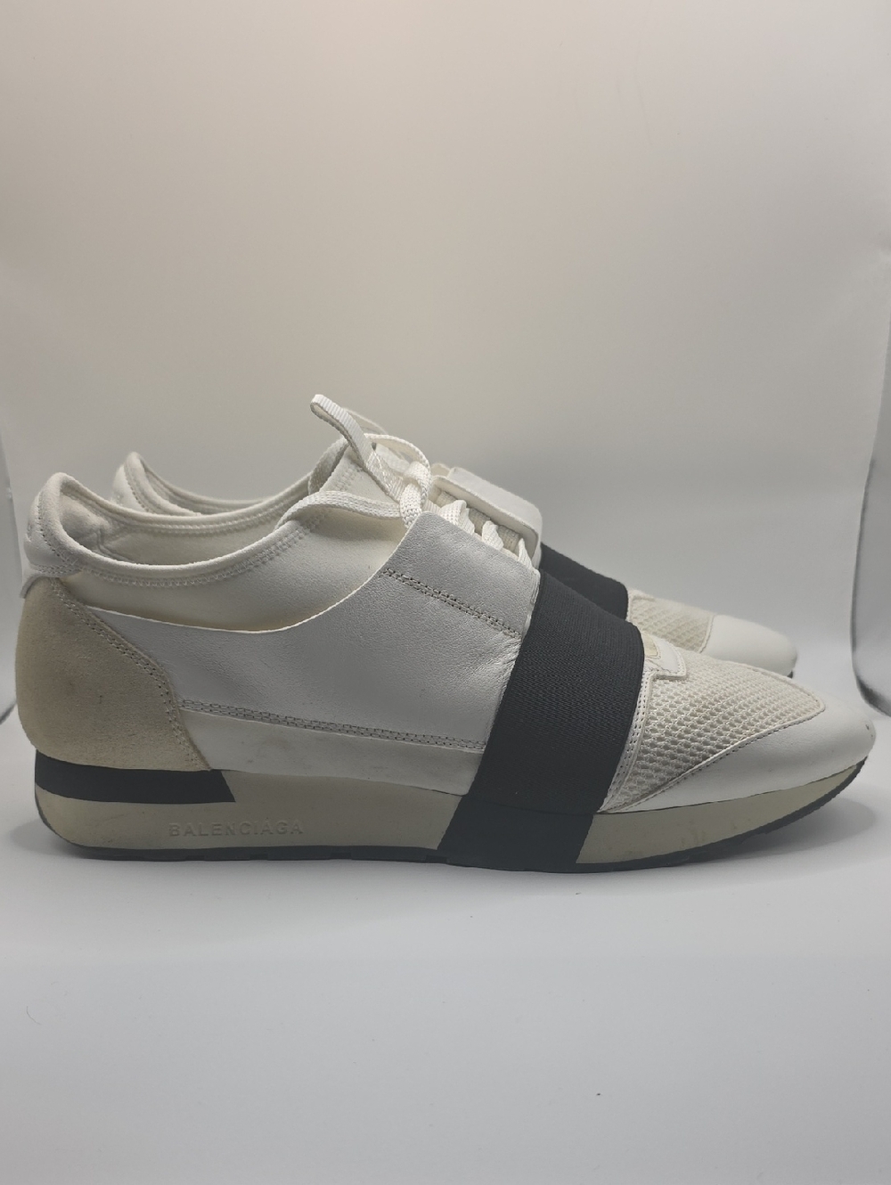 Balenciaga Men's White Sneakers with Black Elastic Strap
